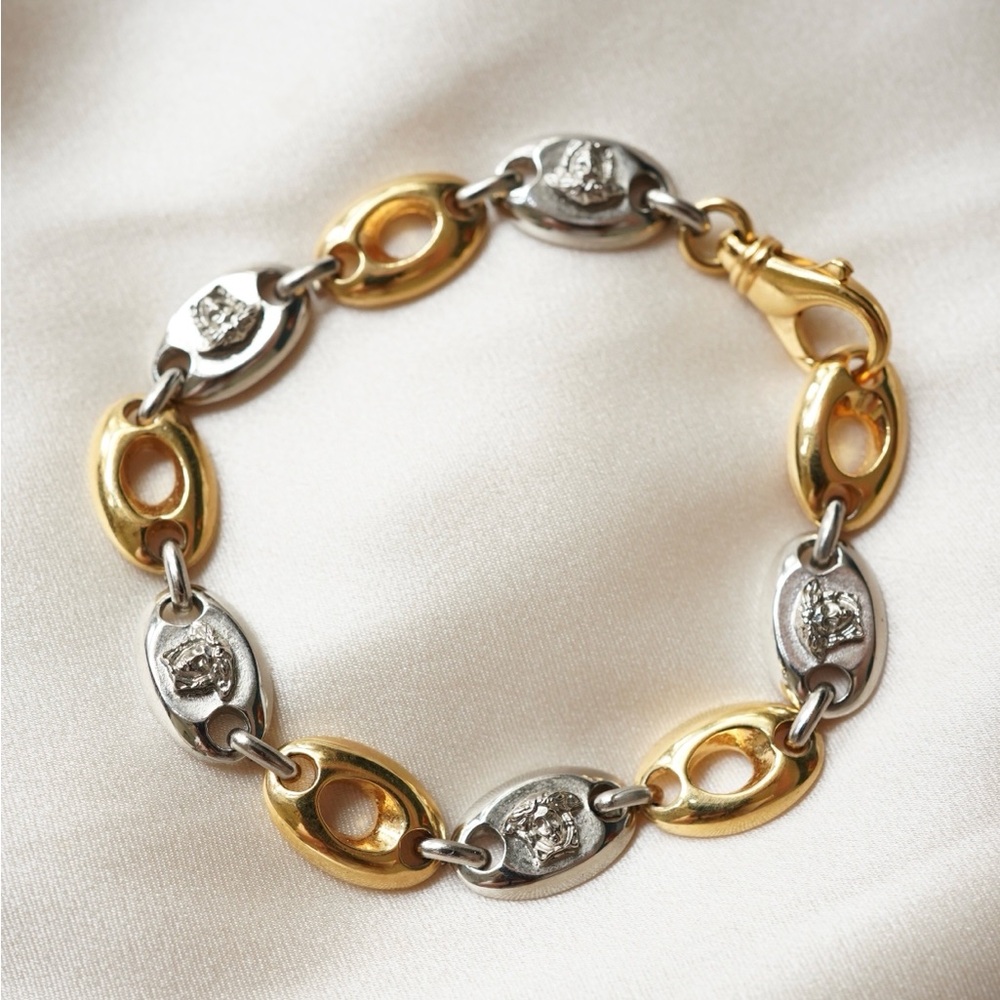 Vintage Gianni Versace Medusa Oval Two-Tone Bracelet - Picture 2 of 6